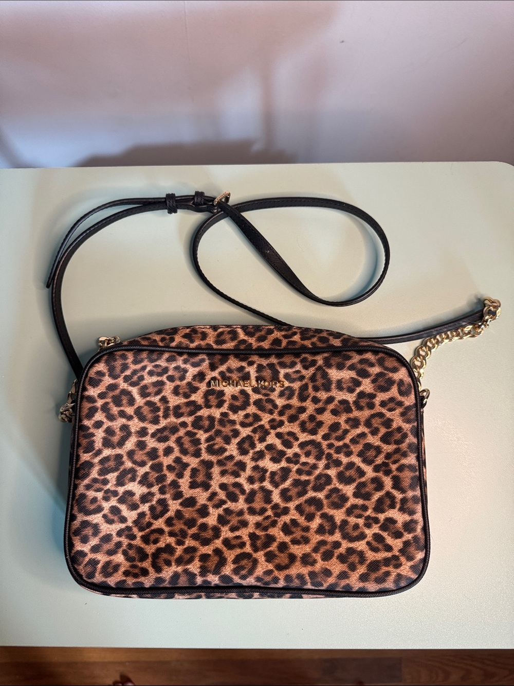 MICHAEL Michael Kors Leopard-Print Crossbody - Brown/Black with Gold Hardware
